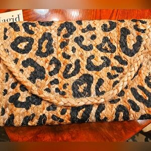 Magid leopard print jute clutch 8" x 13"